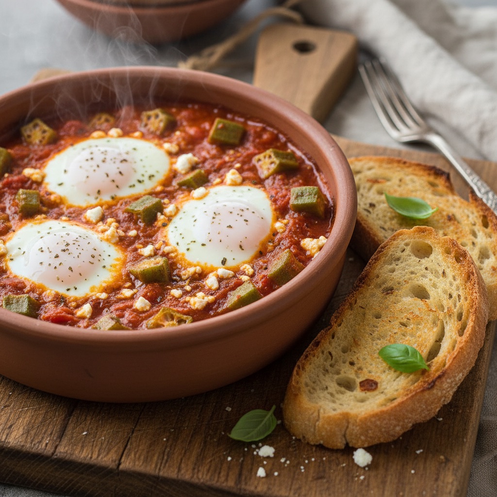 Greek Okra & Tomato Stew with Baked Eggs