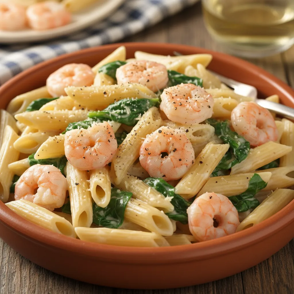 Creamy Garlic Shrimp and Spinach Penne