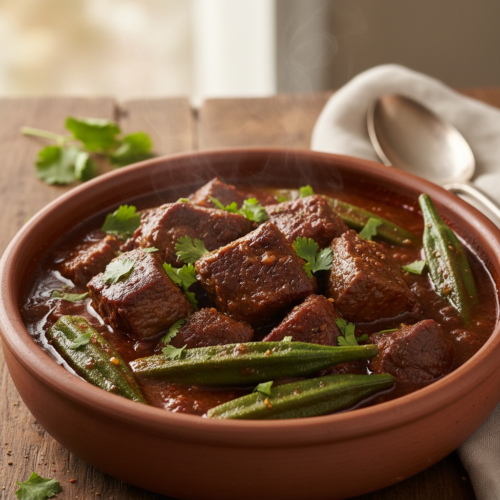 Món thịt bò hầm đậu bắp kiểu Trung Đông (Bamia)