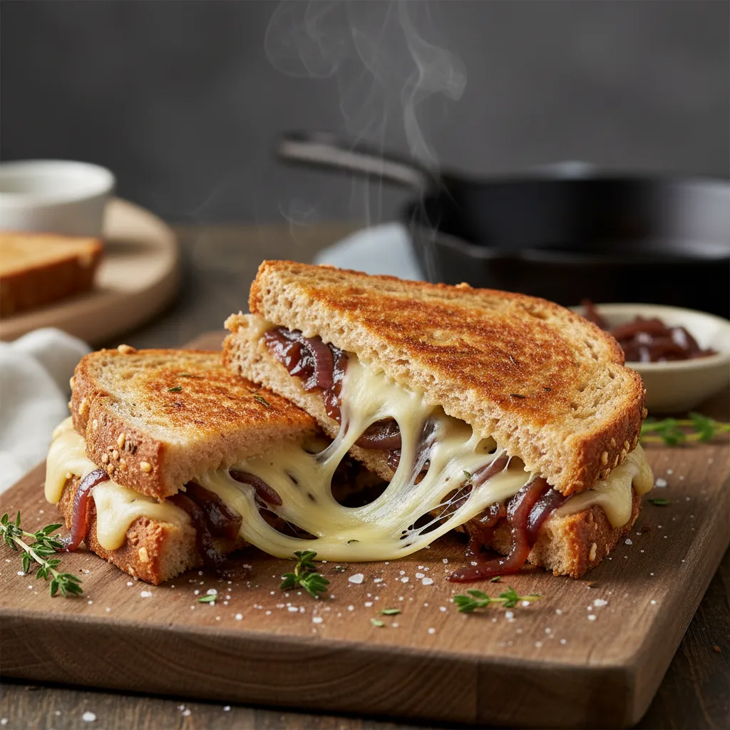 Grillowana kanapka z karmelizowaną cebulą i Goudą