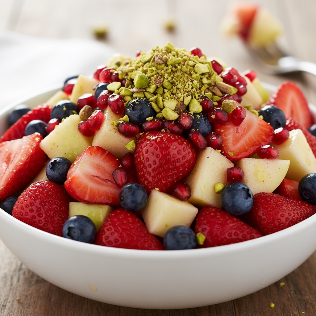 Osvěžující ovocný salát s růžovou vodou a lesními plody