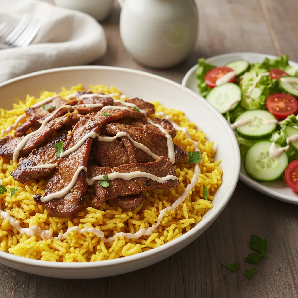 Mediterrane Lamm-Reis-Bowl mit Gewürzen