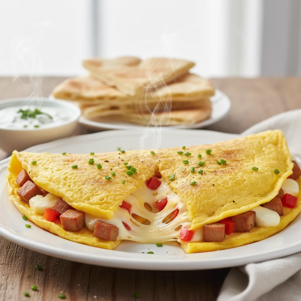Omelet de pollo y pimiento con queso