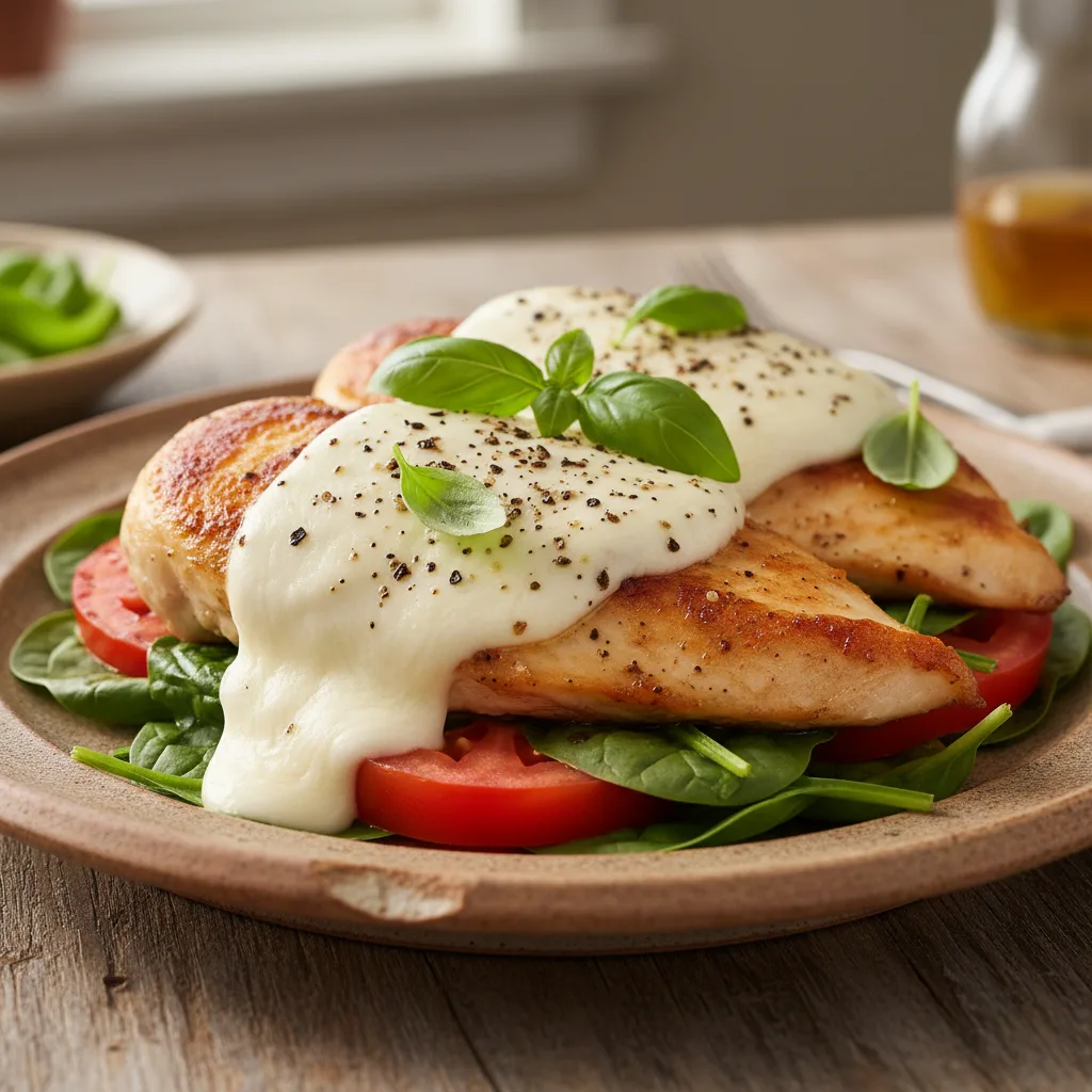 Kuřecí prsa plněná špenátem a mozzarellou