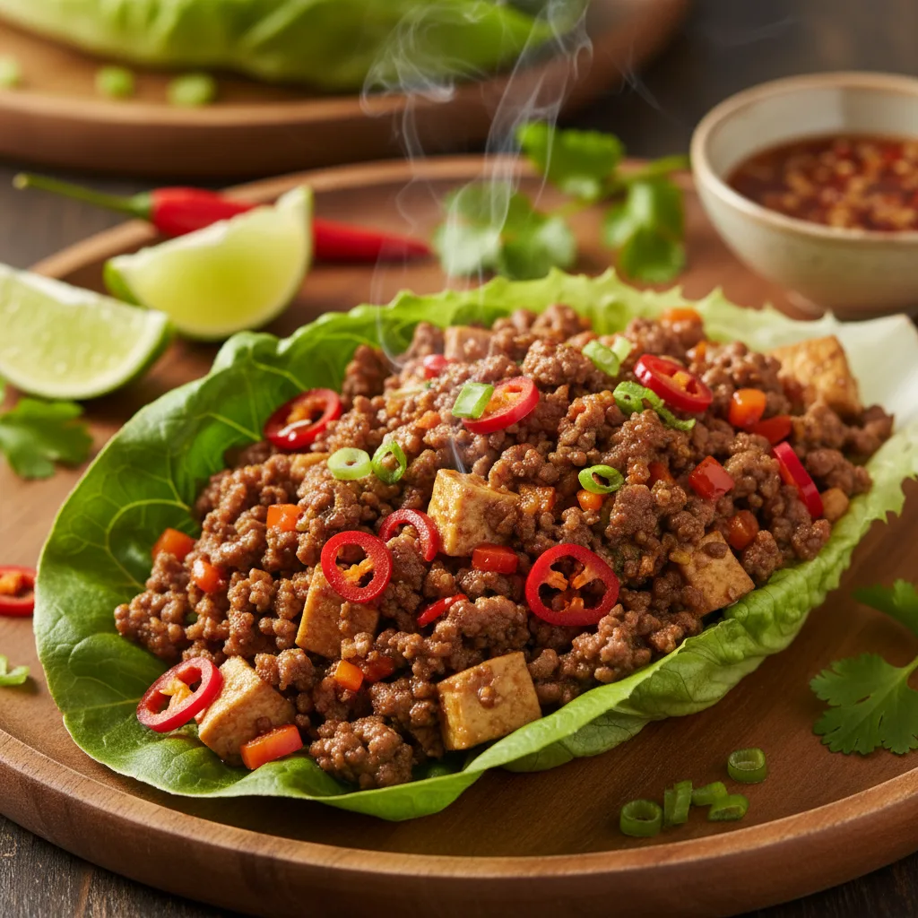 Spicy Minced Meat & Tofu Lettuce Wraps