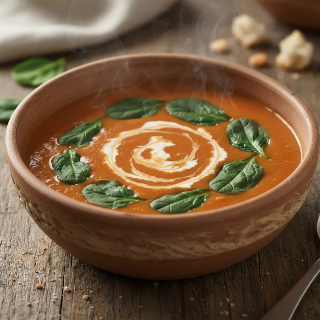 Krémová rajčatová polévka se špenátem