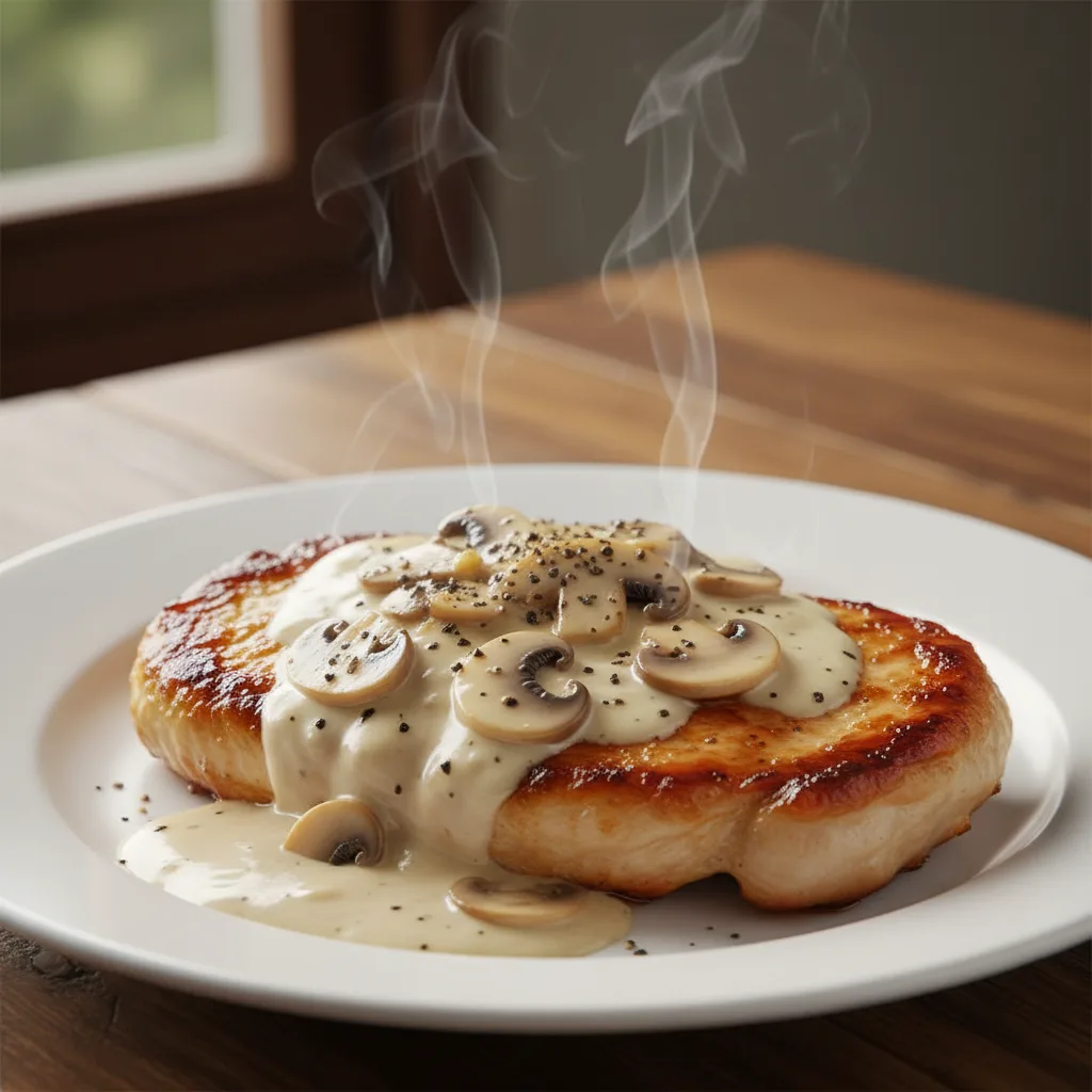 Zartes Hähnchensteak mit Champignon-Rahmsauce