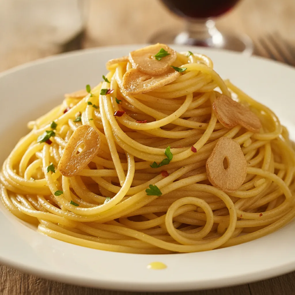 Snelle pasta met knoflook en olijfolie