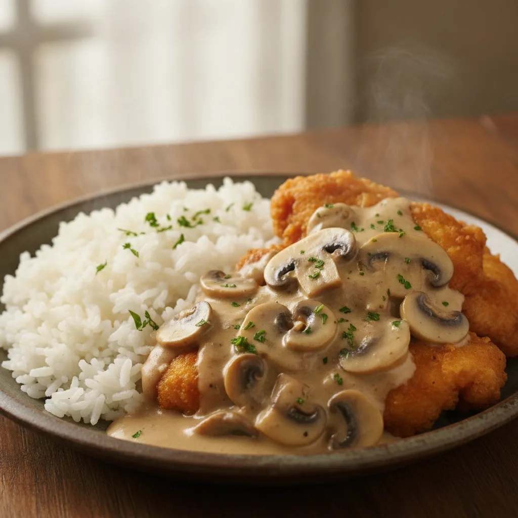 Creamy Chicken and Mushrooms with White Rice