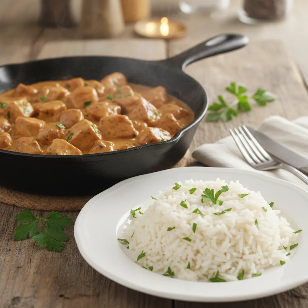 دجاج بصلصة الباربيكيو والكريمة مع الأرز