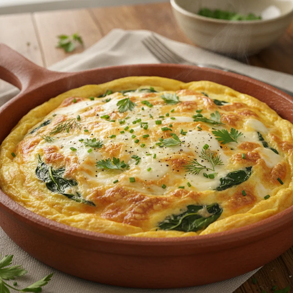 Tortilla esponjosa al horno con queso y espinacas