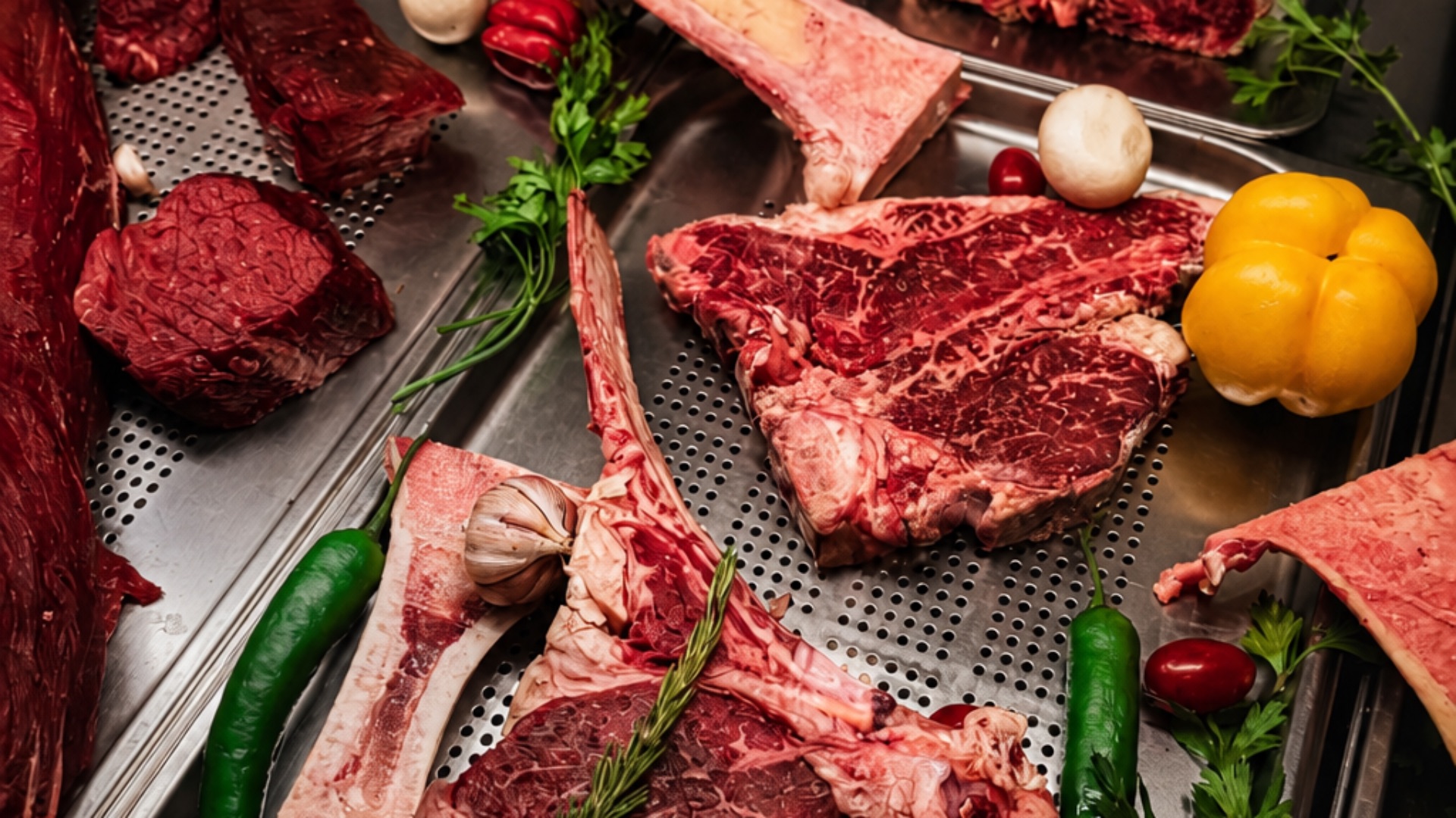 La salle : mur de brique, néon « Premium Steaks » et banquettes