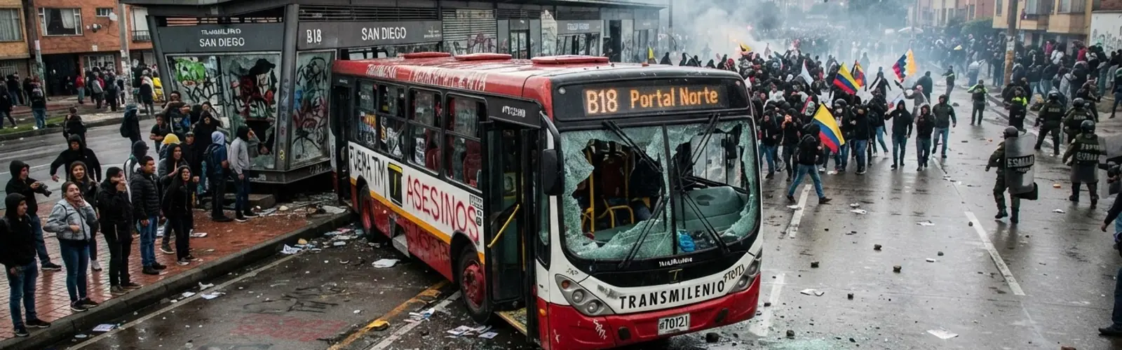 Ataques a buses de TransMilenio durante protestas en Bogotá