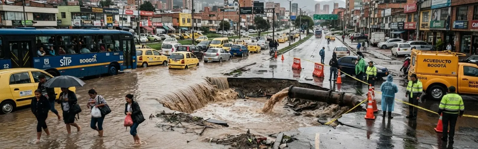 Roturas en tuberías del acueducto generan emergencias e inundaciones en Bogotá