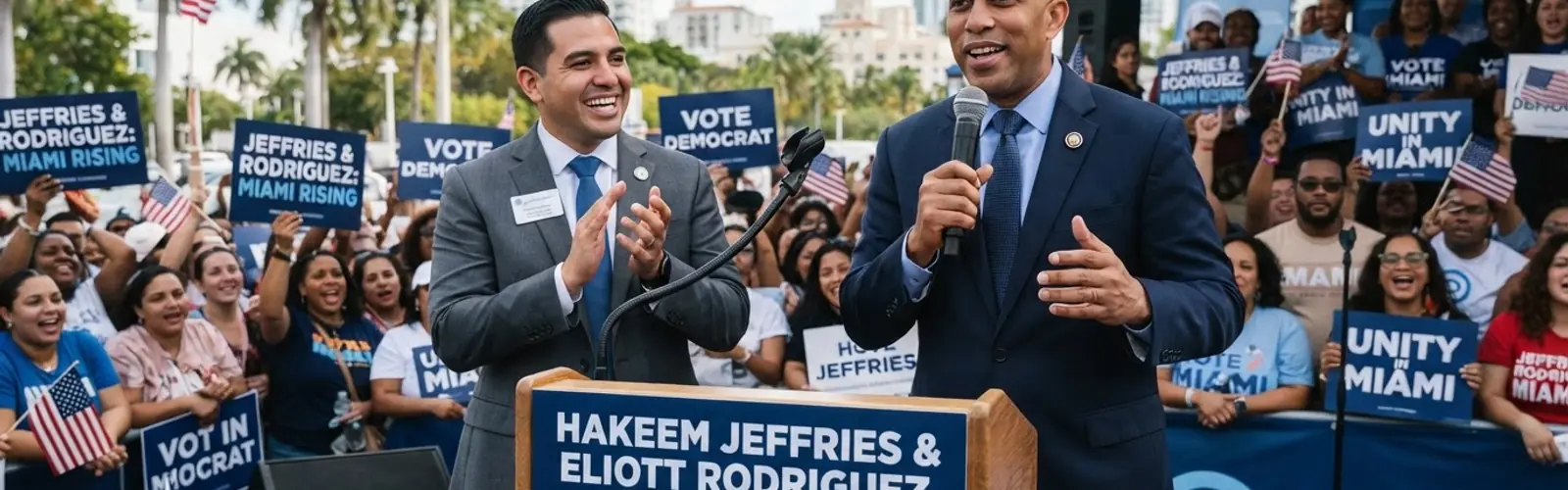 House Democratic Leader Hakeem Jeffries campaigns with Eliott Rodriguez in Miami