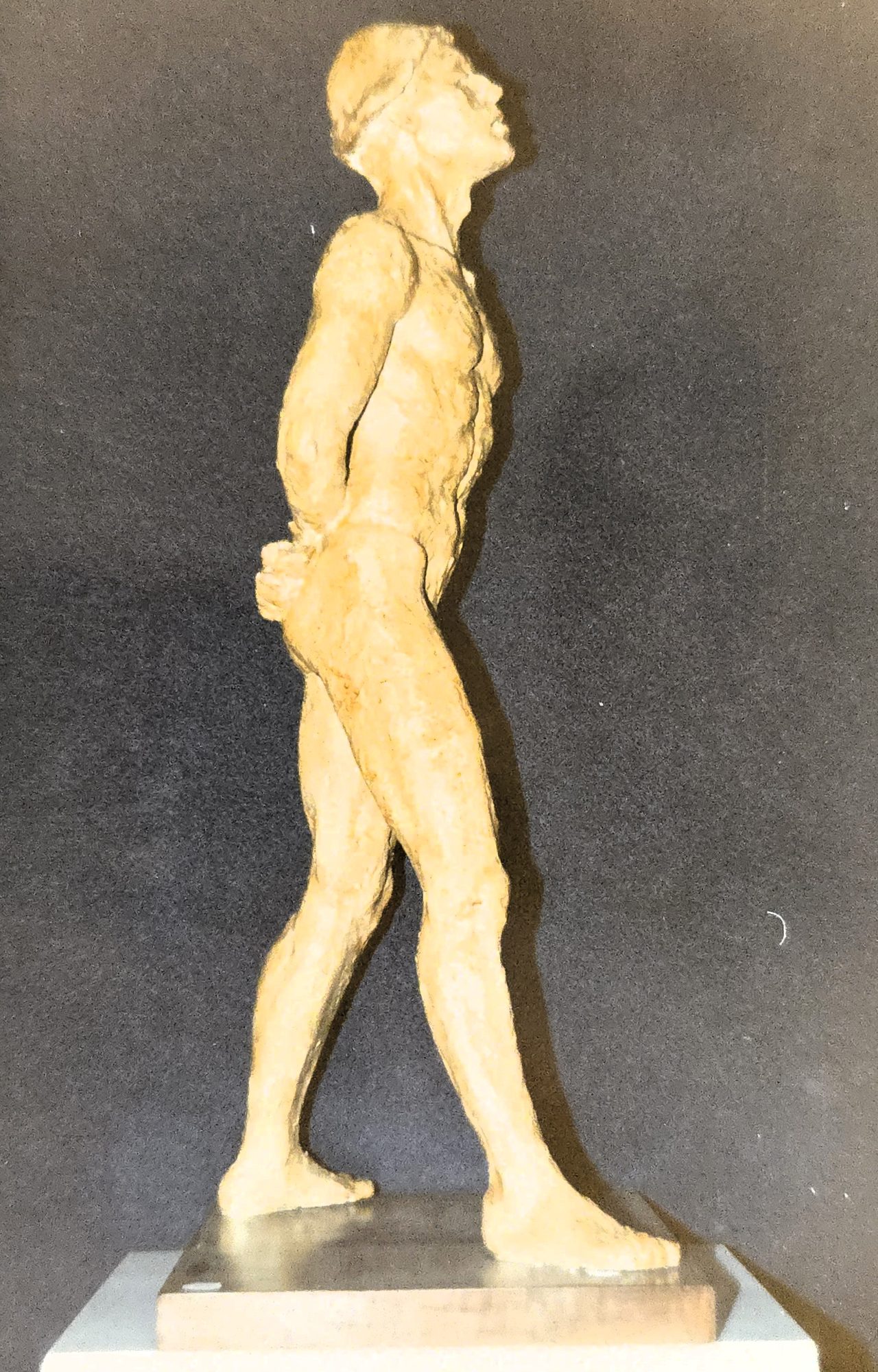 Scultura in gesso patinato di uomo intitolato ''Arlecchino'' di Klirò