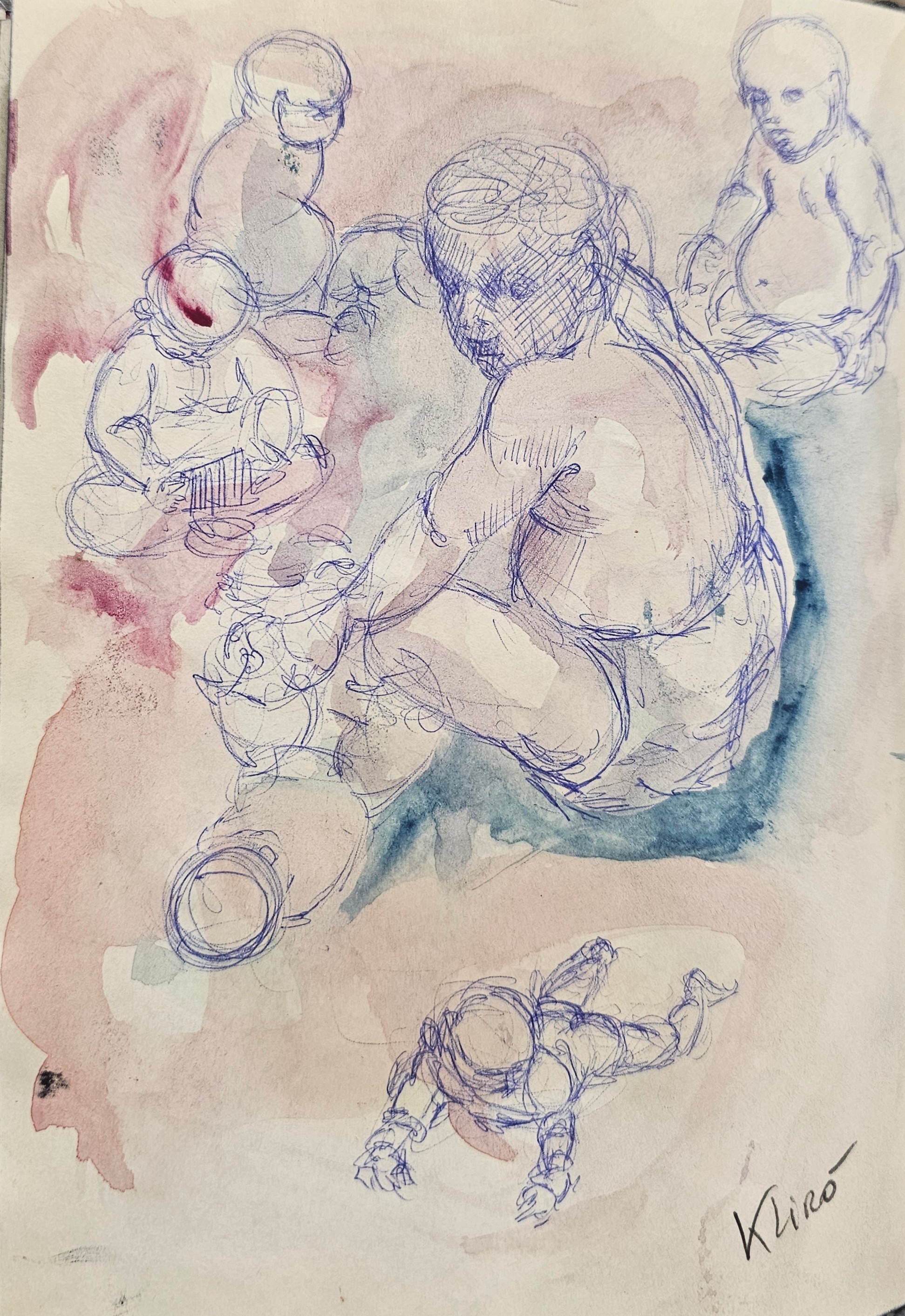 Disegno acquerellato di Klirò "I bambini" 