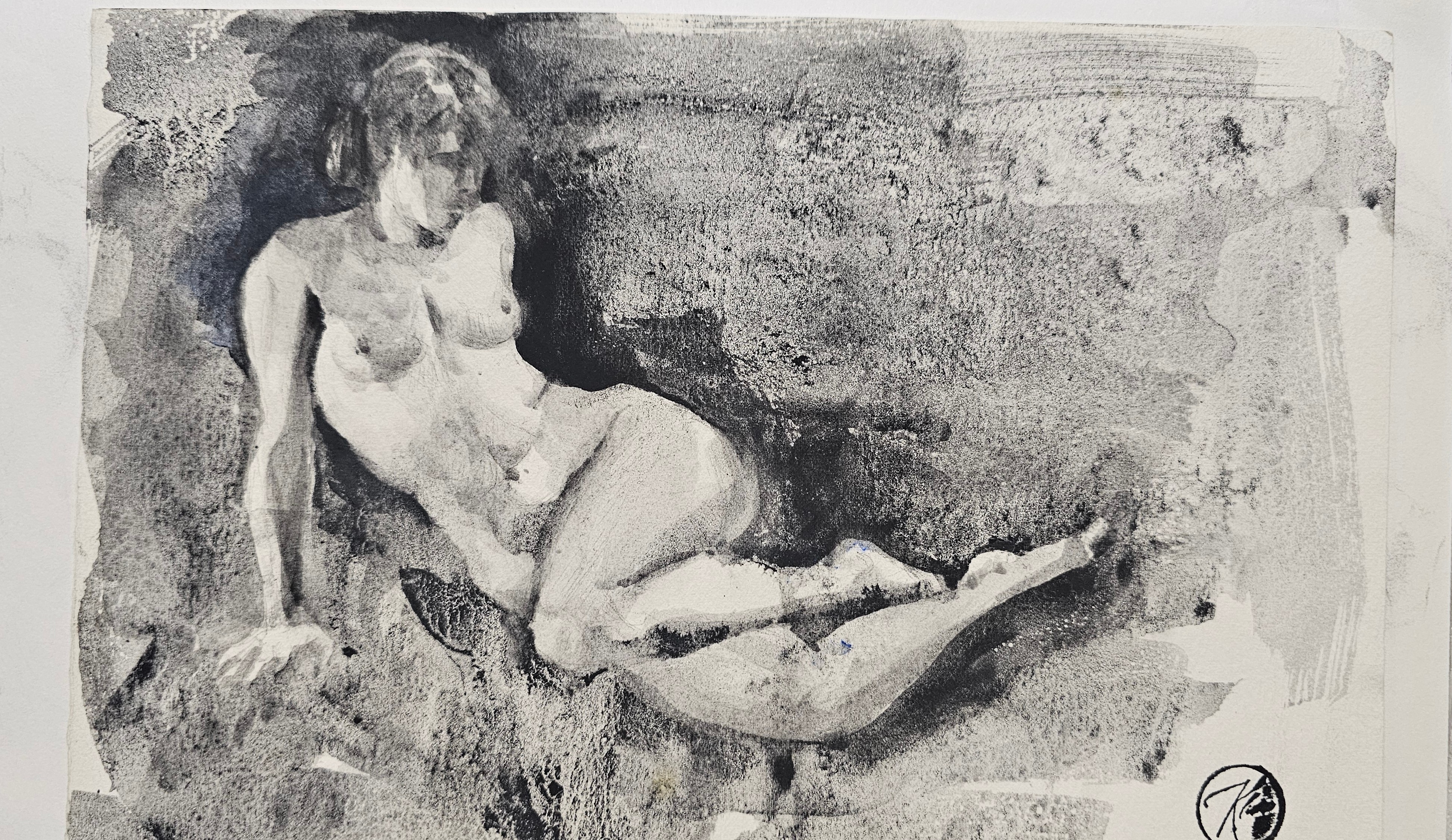 Dipinto di Klirò ad acquerello lunar black della Daniel Smith raffigurante nudo di donna 