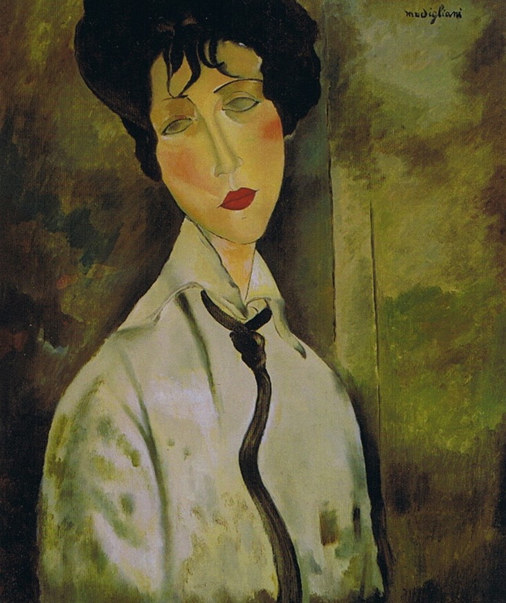 Donna con Cravatta Nera Modigliani Klirò copia falso d'autore copy arte pittura ad olio 
