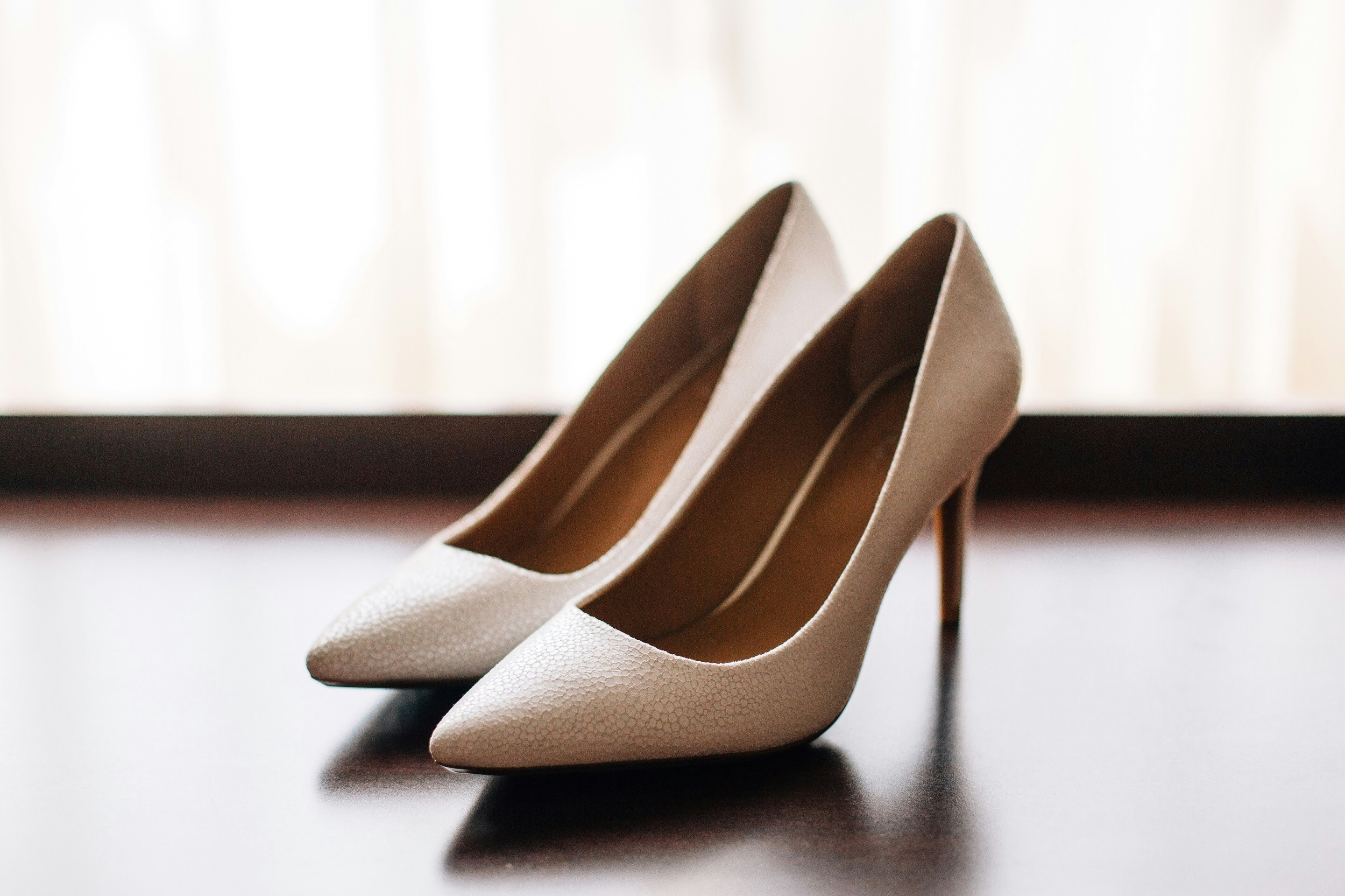 Classic Cream Textured Pointed-Toe Pumps