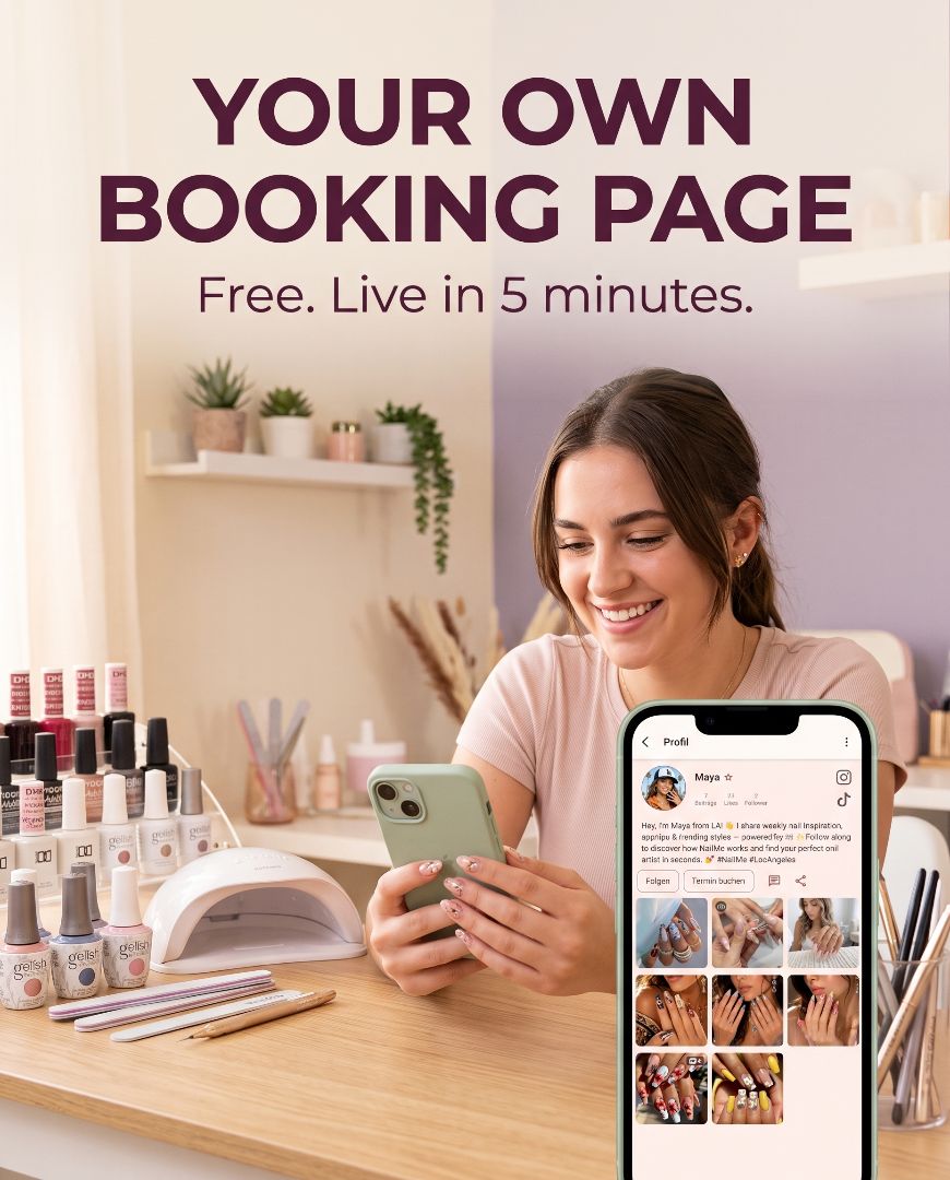 Stop losing clients to WhatsApp chaos 💅

Set up your free booking profile in minutes — clients book you directly, no more "sind Sie am Samstag frei?" messages piling up. No commission, no subscription.

#nailartist #nageldesign #nagelstudio #beautybusiness #selfemployed #nailtech #nailboss #onlinebooking #nailapp #naildesigner – photo 1