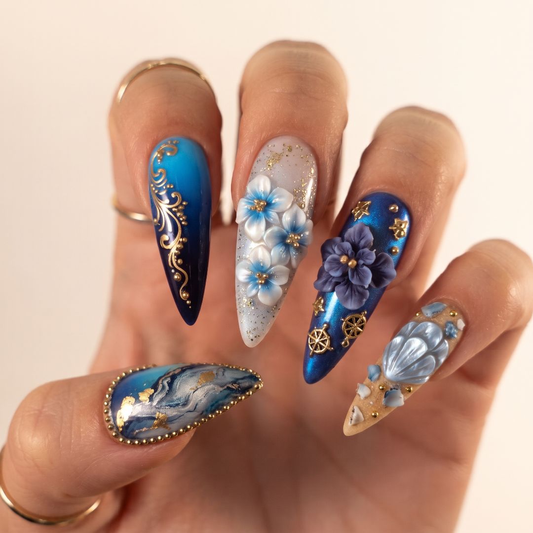 Oceanic Sapphire Dreams

Dive into deep blue luxury with these stiletto nails featuring sapphire ombre, 3D white and navy floral art, and golden oceanic accents. Pure coastal elegance. ✨💅

#bluenails #stilettonails #3dnails #ombrenails #nailsofinstagram #luxurynails #nailinspo – photo 1