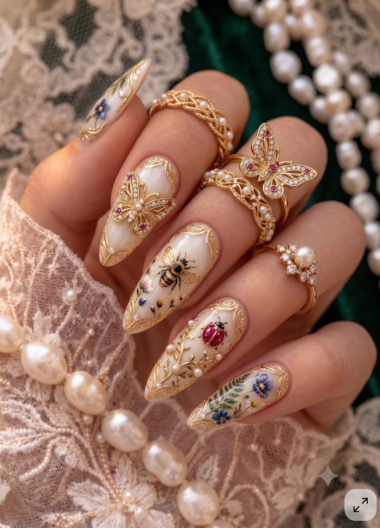 ✨ Indulge in royal elegance. ✨
Trimming the ordinary for this breathtaking 'Fabergé Garden' look. शाही अंदाज़, बेमिसाल ख़ूबसूरती। Perfect for making heads turn! 💅✨

#NailArt #LuxuryNails #ElegantStyle #NailGoals #RegalVibes #NailsOfInstagram #IndianWeddingNails #Glamour #FabergéNails – photo 1
