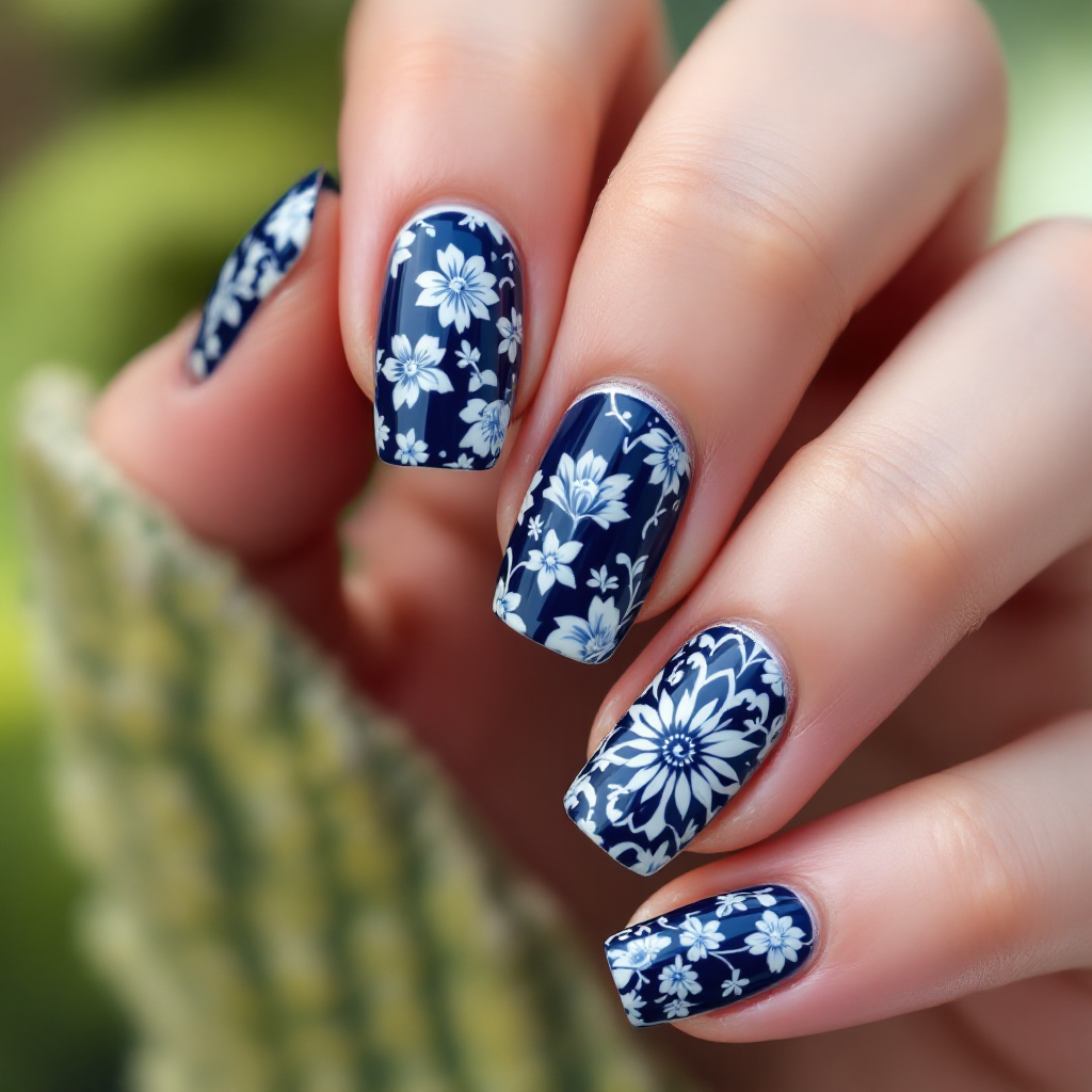 青花瓷上了指尖！ 👑💙
深宝蓝 + 白色立体纹 = 走到哪里都是焦点
NailMe 美甲师实力不服不行 🔗

#青花瓷美甲 #NailMe #3D美甲 – photo 1