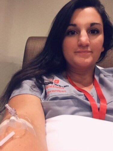 Lindsay getting her infusion of medication