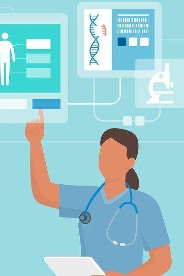 A cartoon image of a female doctor