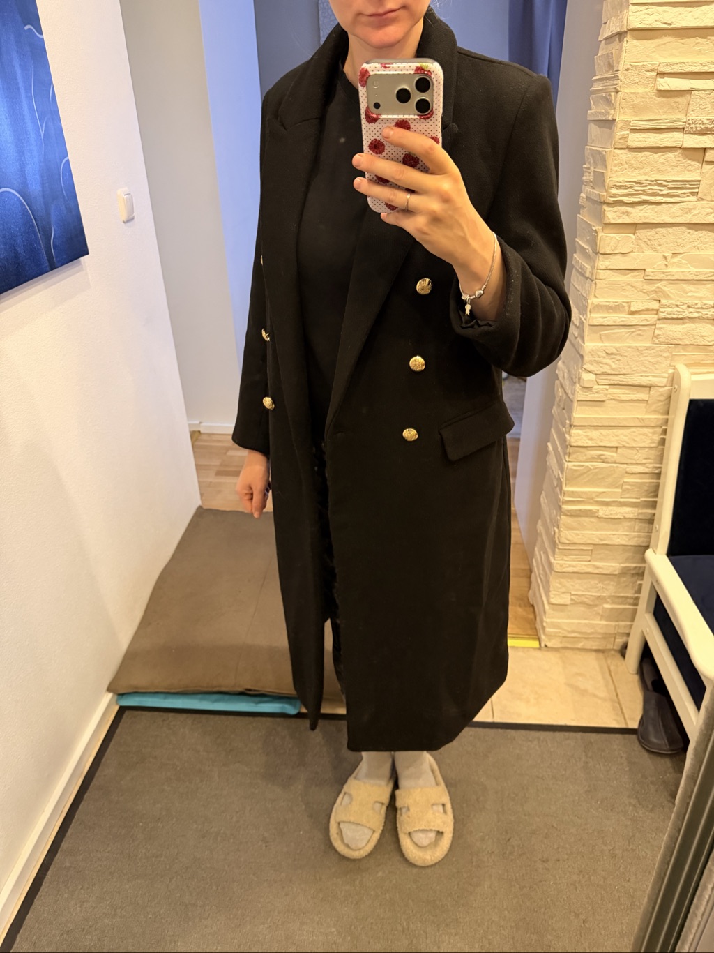 Stradivarius juodas dvieilis paltas — nuotrauka 3