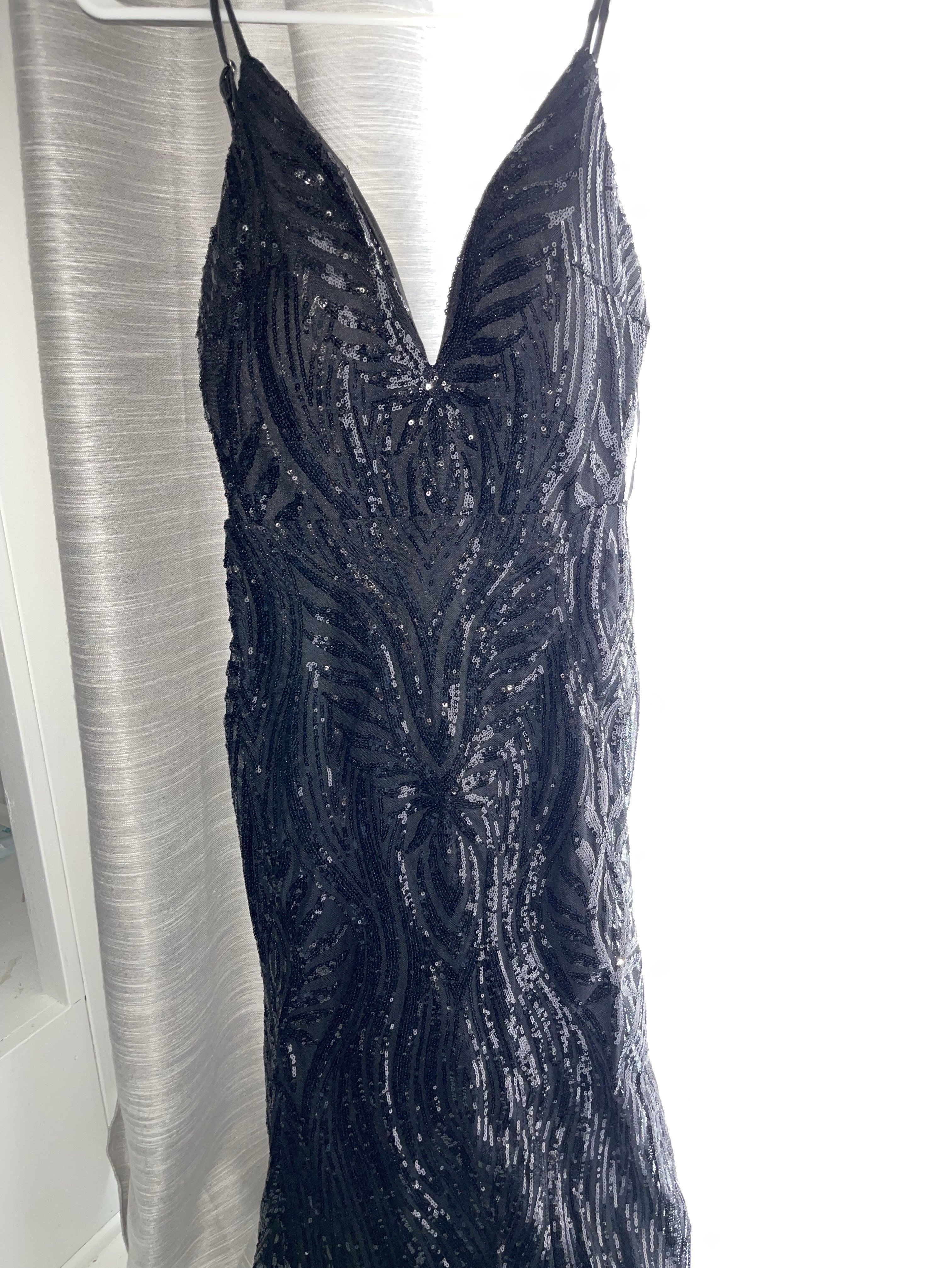 SMALL Fashion Nova Black Sequin Deep V Dress