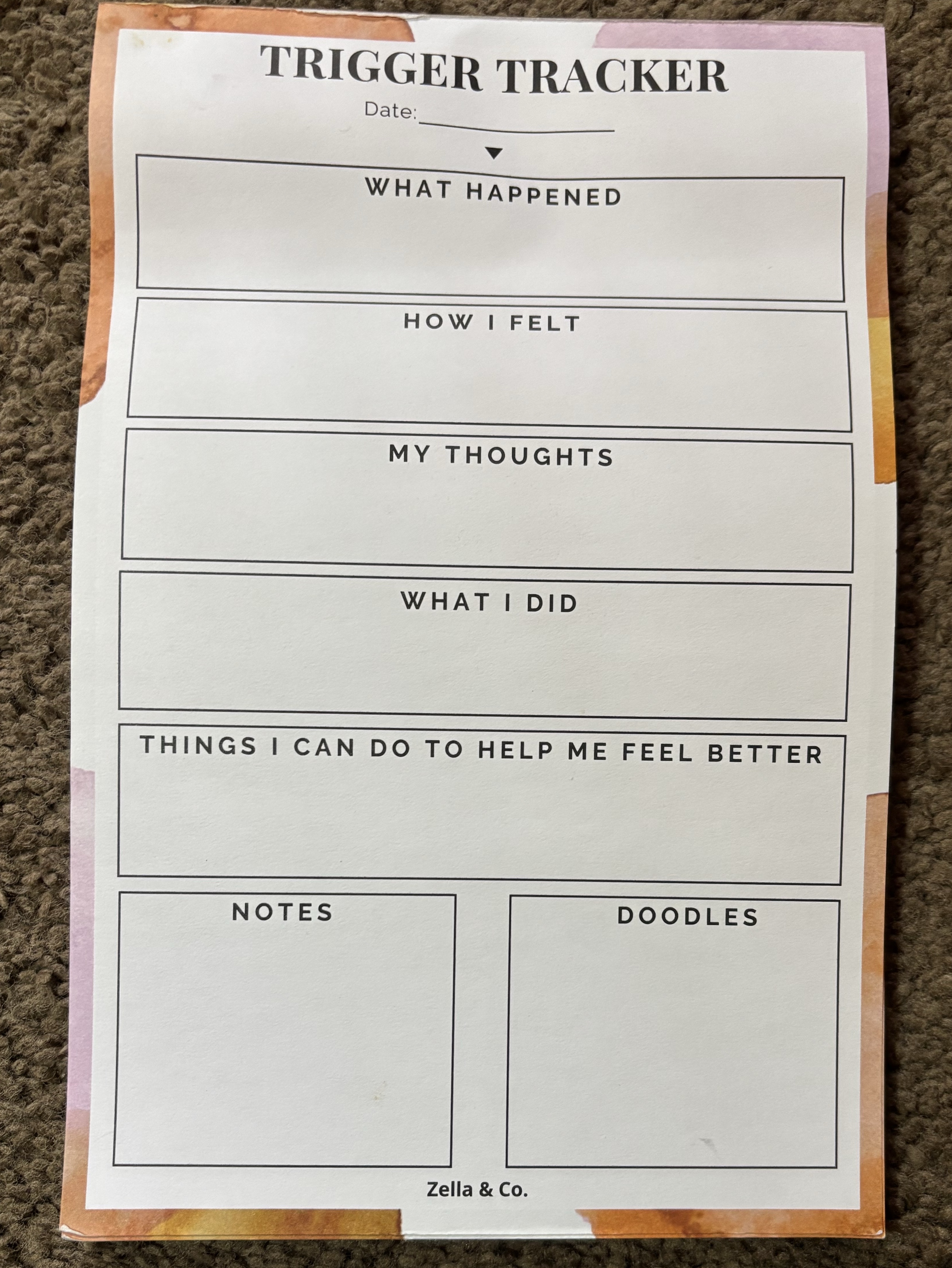 Trigger Tracker Notepad – Emotional & Mental Health Reflection