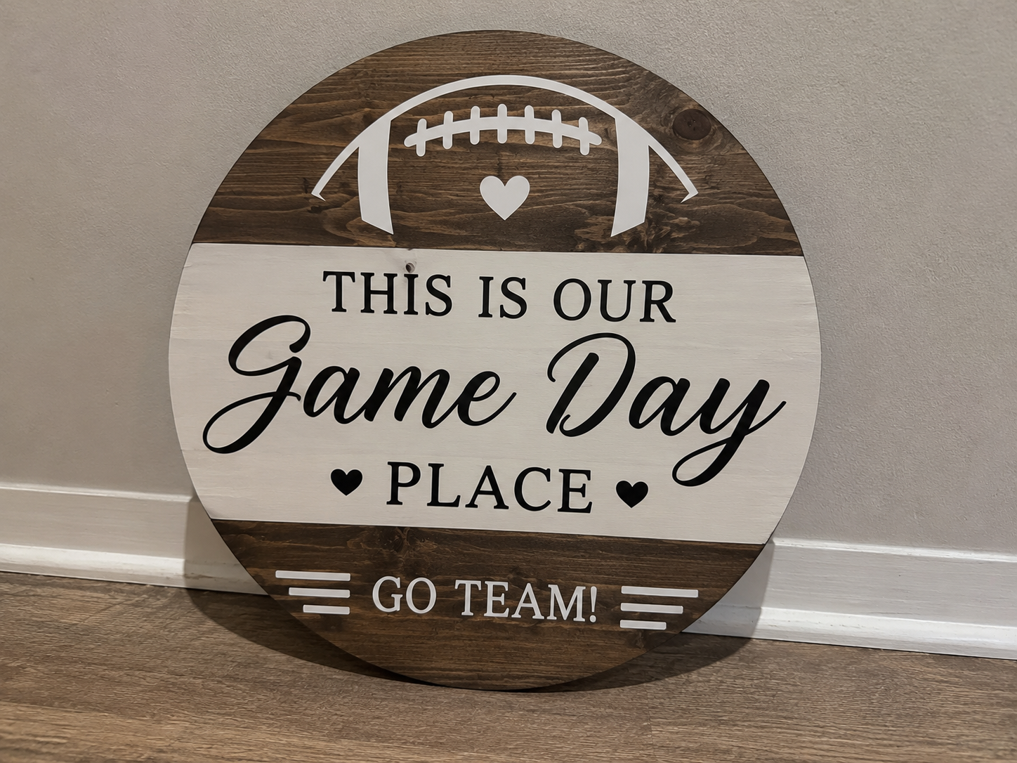 Game Day Round Wood Sign