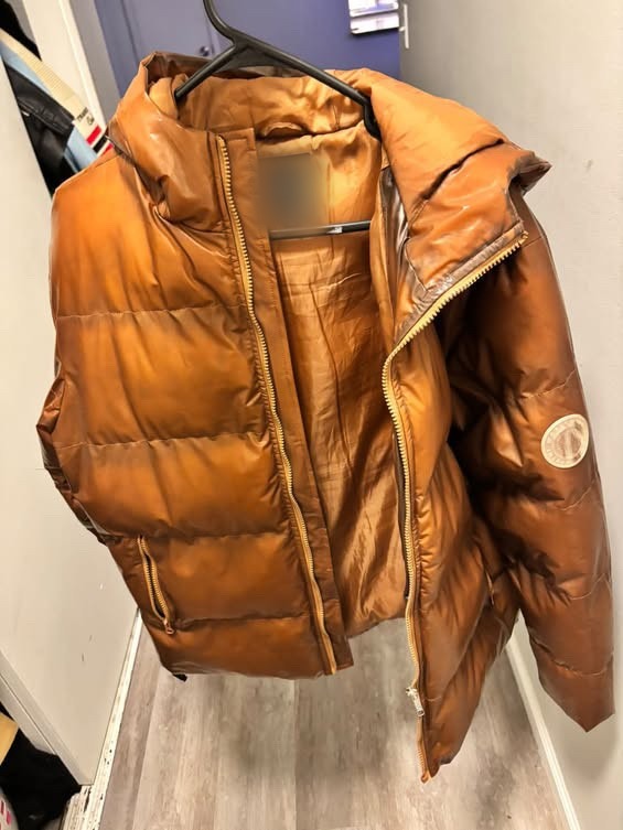 Tan Leather Puffer Jacket