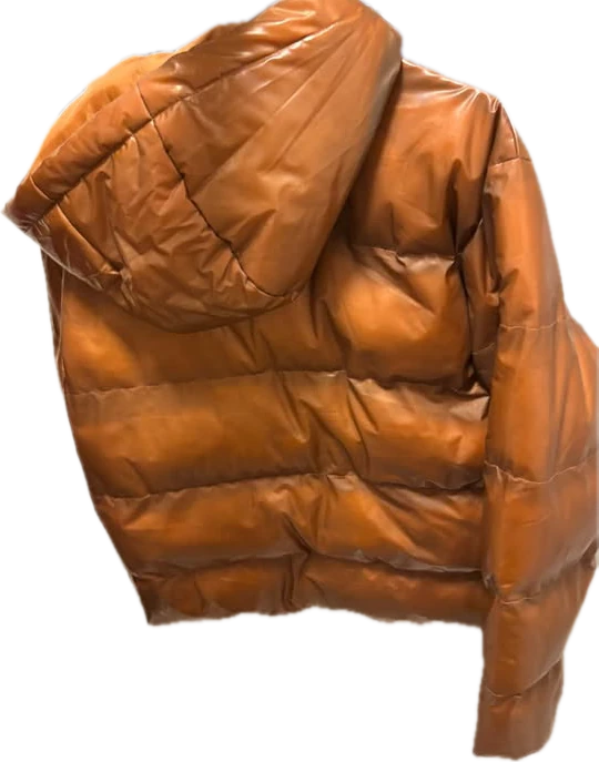 Tan Leather Puffer Jacket