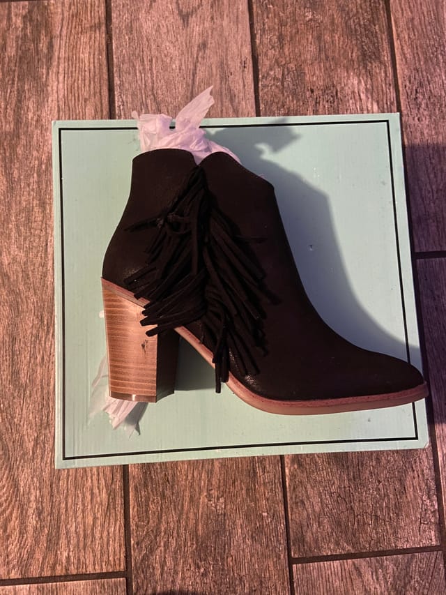 MIA Black Fringe Ankle Boots (Size 7)