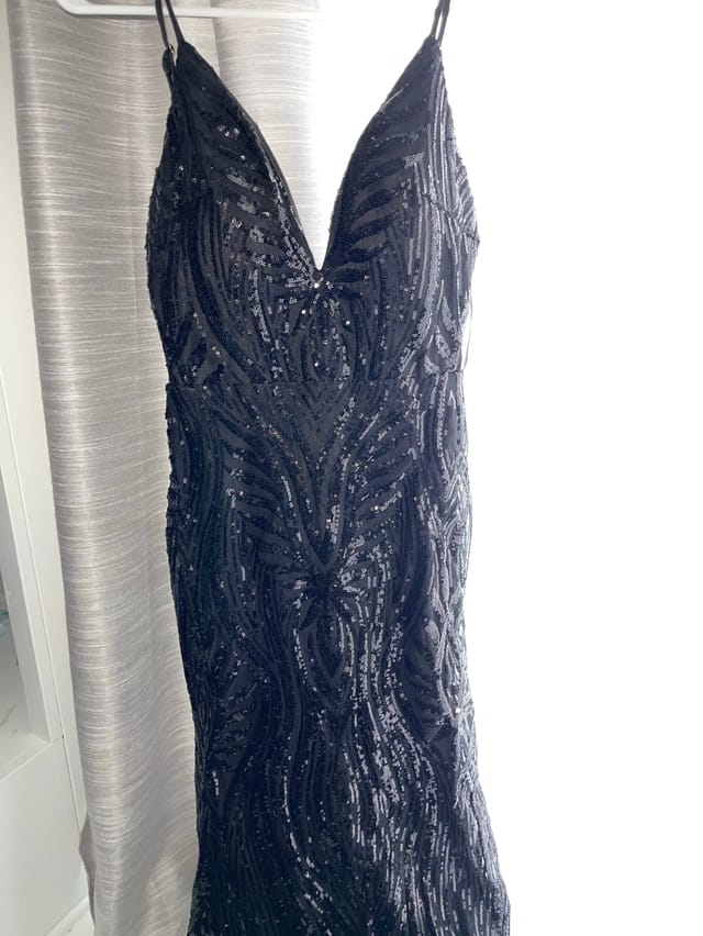 SMALL Fashion Nova Black Sequin Deep V Dress