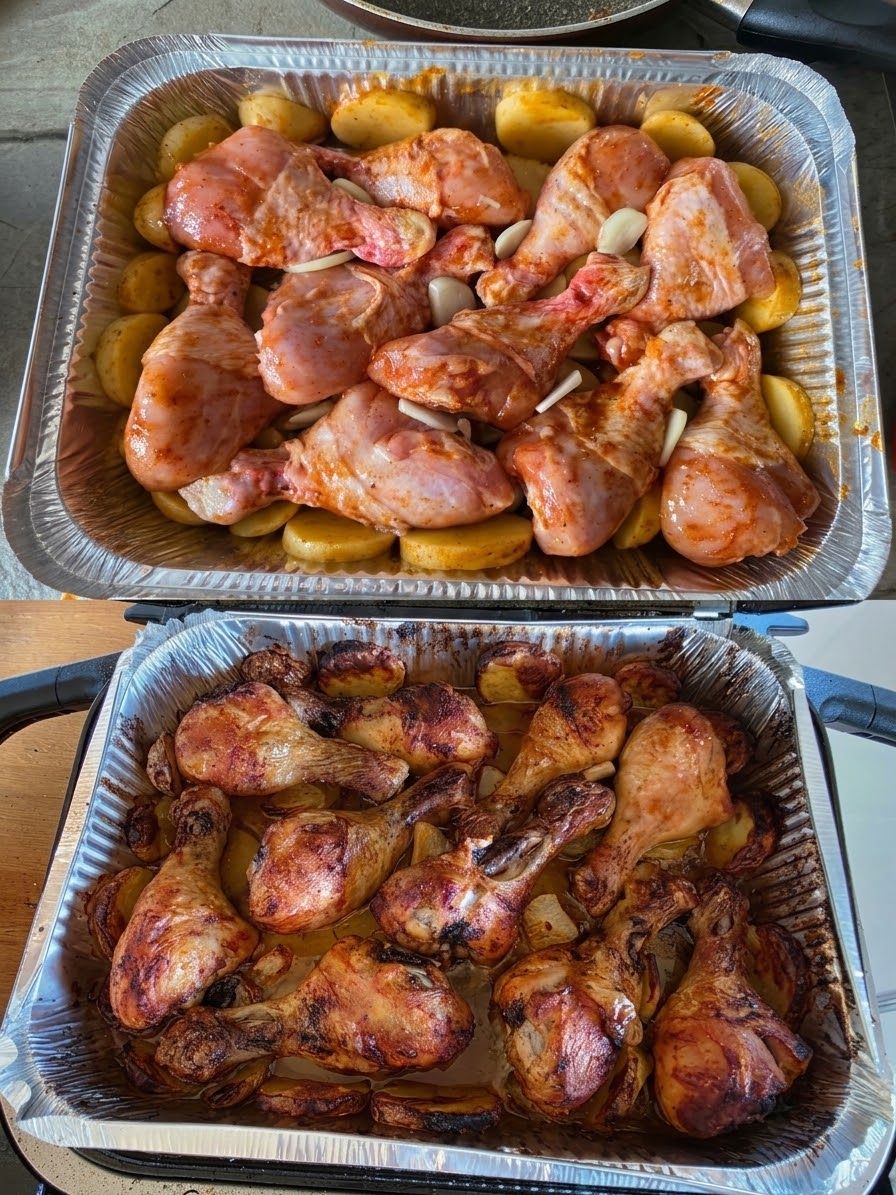 Chicken drumsticks and potatoes Ninja style