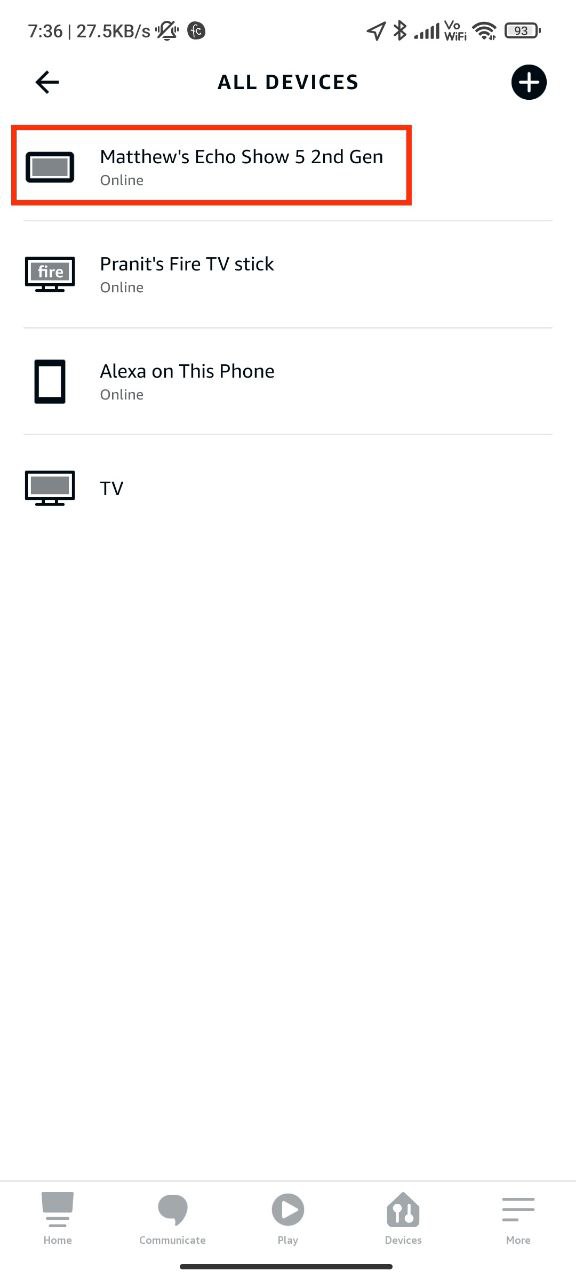 Step 4: Tap on the Name of Your Echo Show Device 