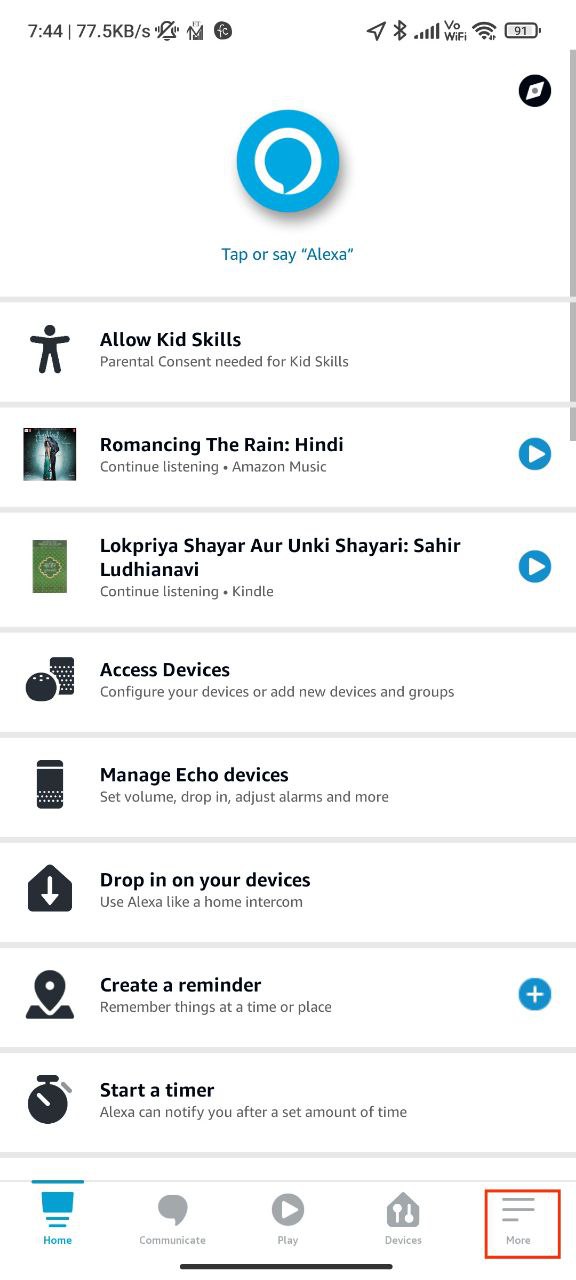 Step 1: Open Alexa App on Your Phone and Tap on More
