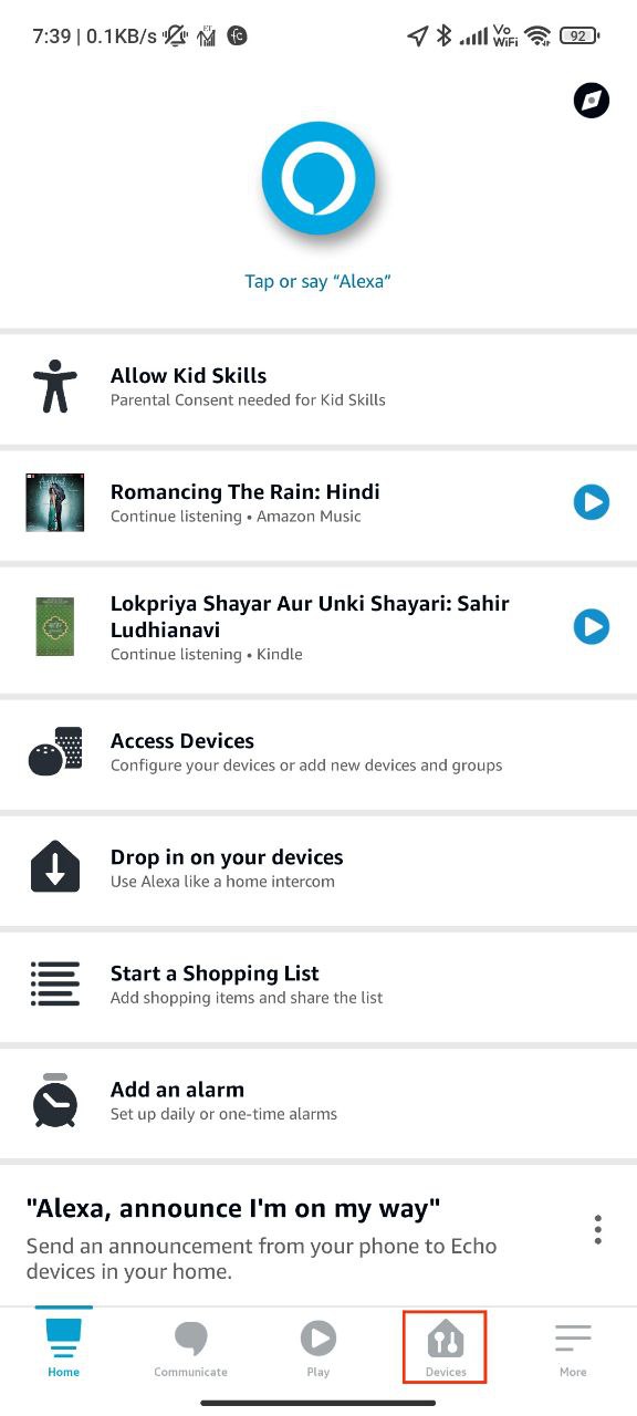 Step 1: Open Alexa App on Your Phone and Tap on Devices