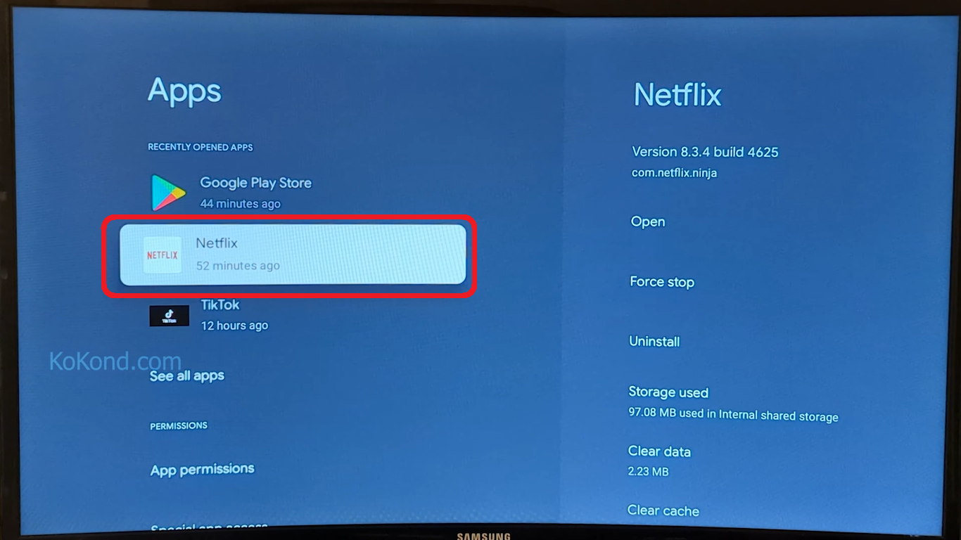 Select Netflix to Uninstall