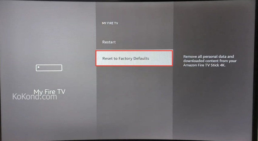 Step 3: Select the Reset to Factory Defaults Option