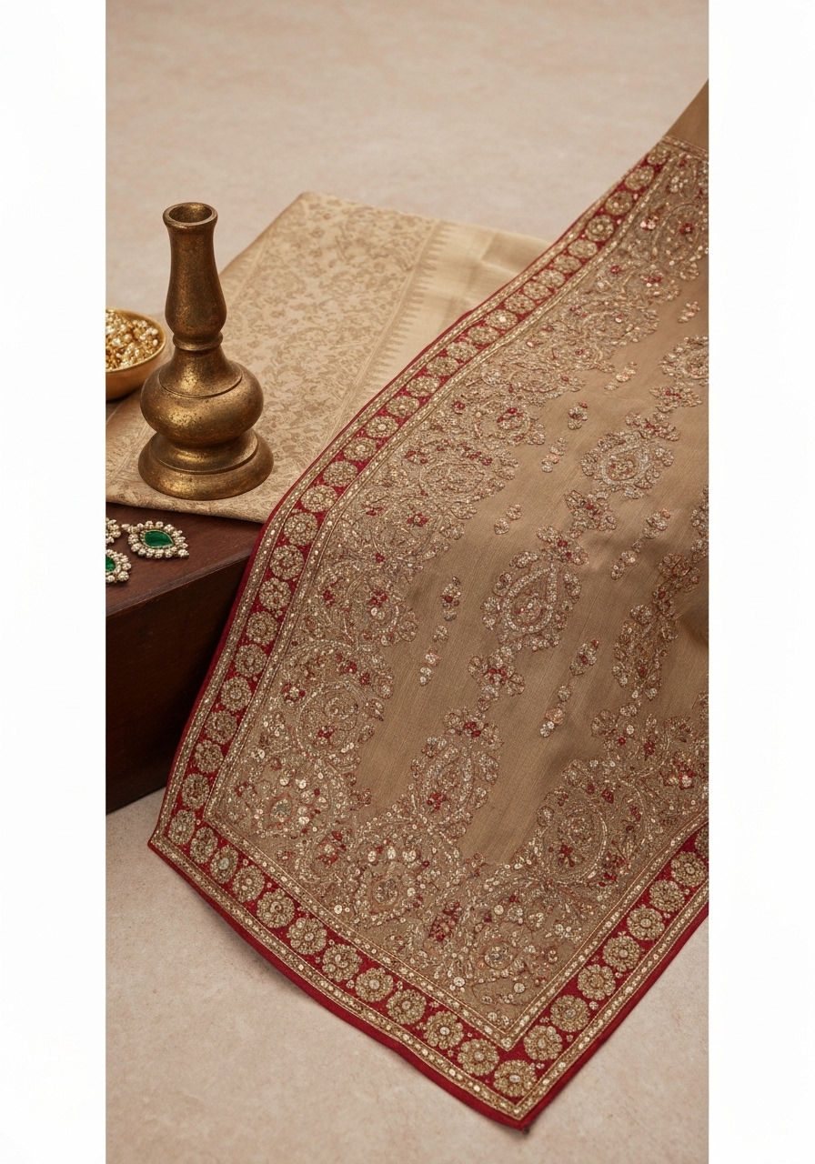 Satin Silk Saree - Banarasi Swarovski Work Jaal