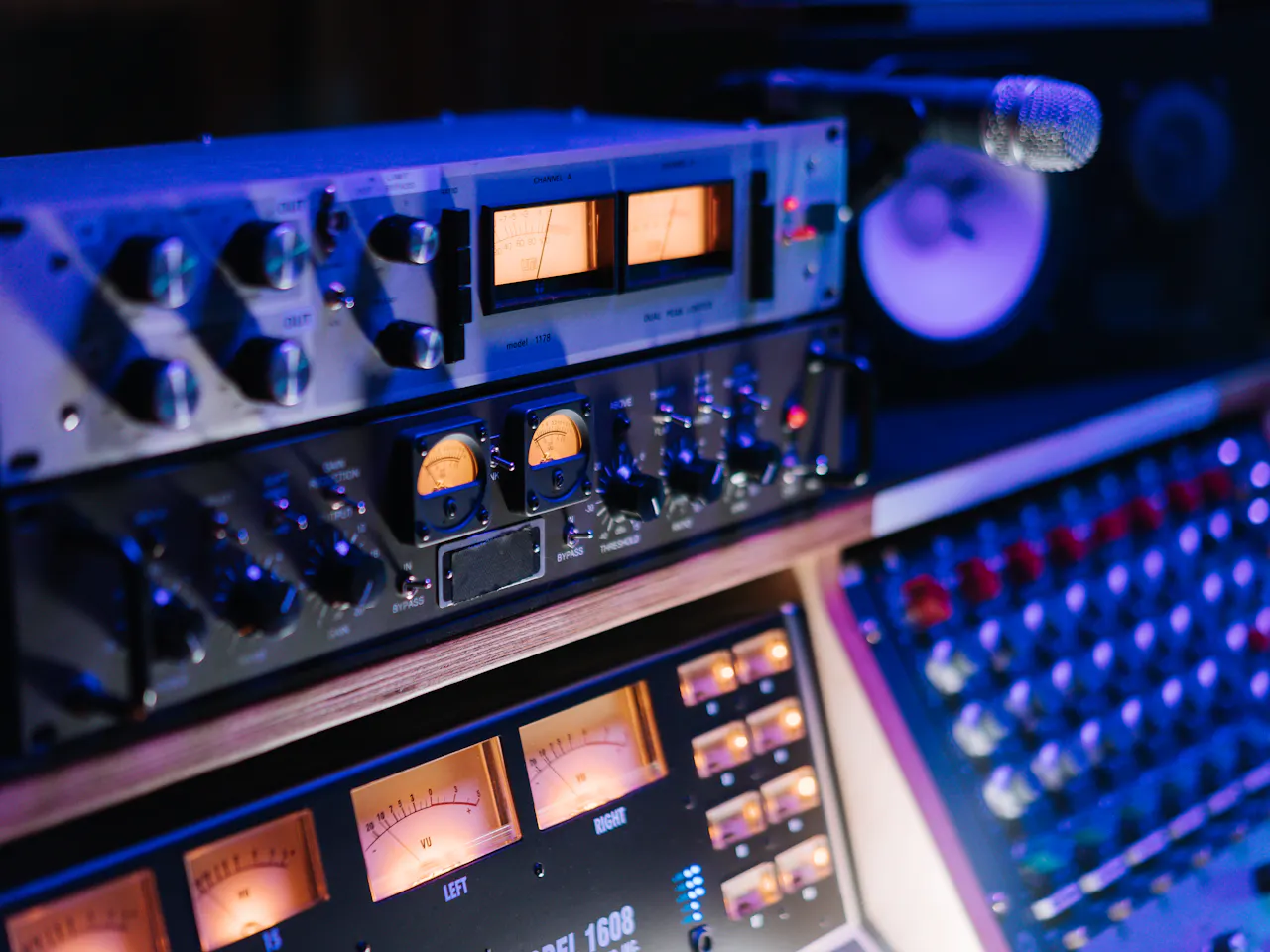 High-end studio mixing console and gear