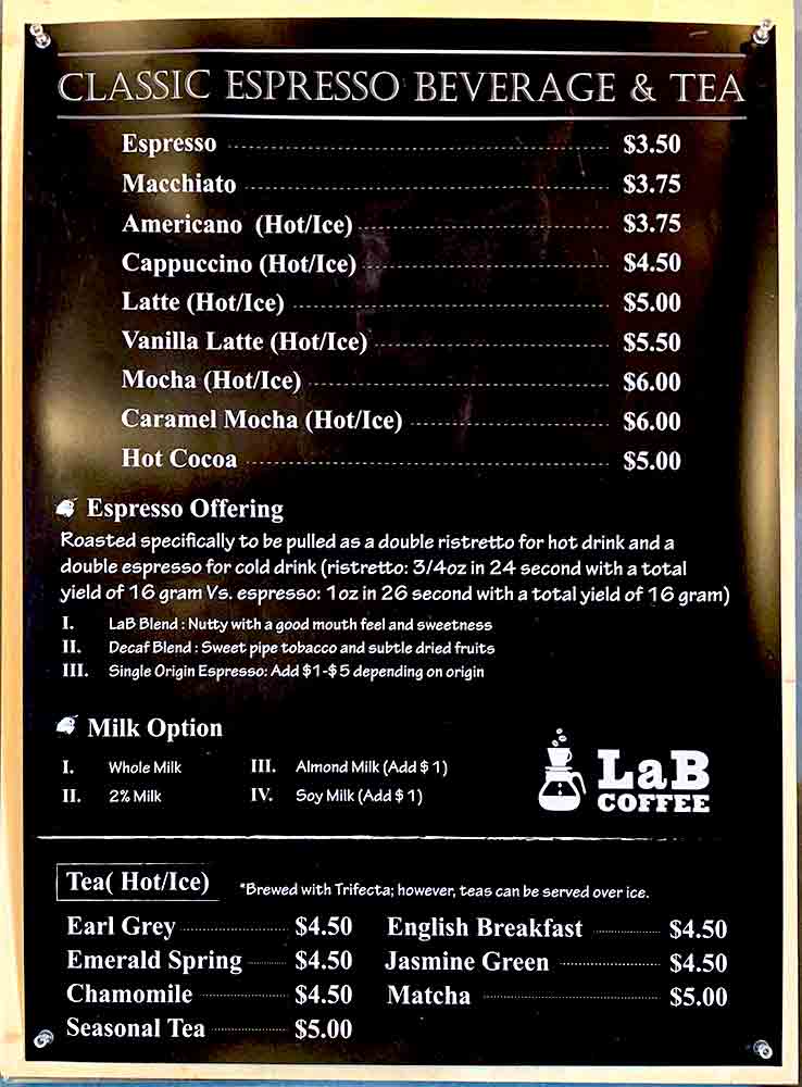 LaB Coffee & Roasters 메뉴
