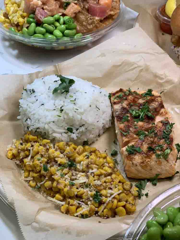 Calibunga Fish Co Grilled Salmon with Cilantro Lime Rice & Corn