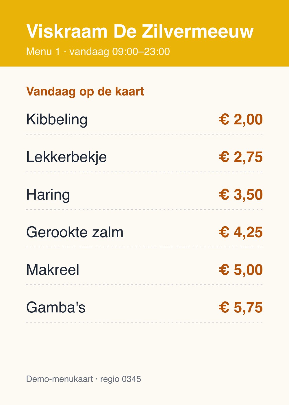 Menu - Viskraam De Zilvermeeuw - Foto 1