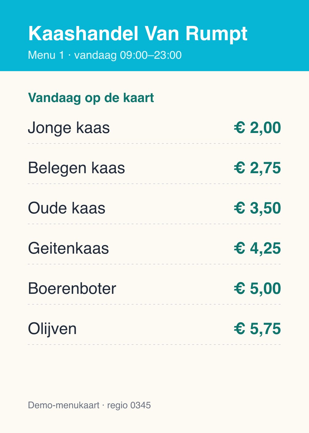 Menu - Kaashandel Van Rumpt - Foto 1